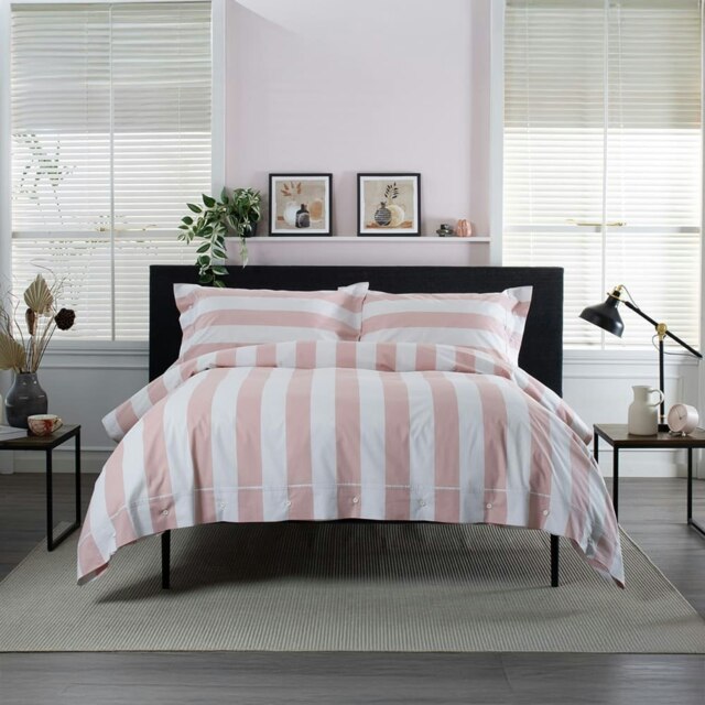 West End Stripe Duvet Set – Soft, Breathable 100% Cotton Comfort Pink White King
