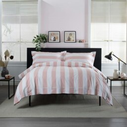 West End Stripe Duvet Set – Soft, Breathable 100% Cotton Comfort Pink White King