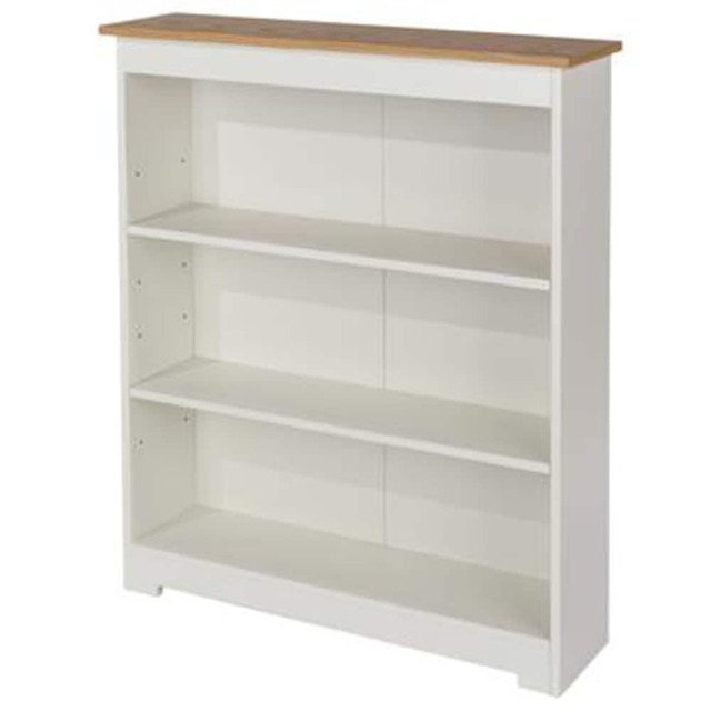 Colorado Low Wide Bookcase - MDF/MDP - 80 x 21.5 x 100 cm - Soft White/Oak White