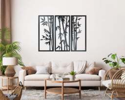 Bamboo Three Panel Metal Wall Art Tropical Indoor & Outdoor Garden Decor