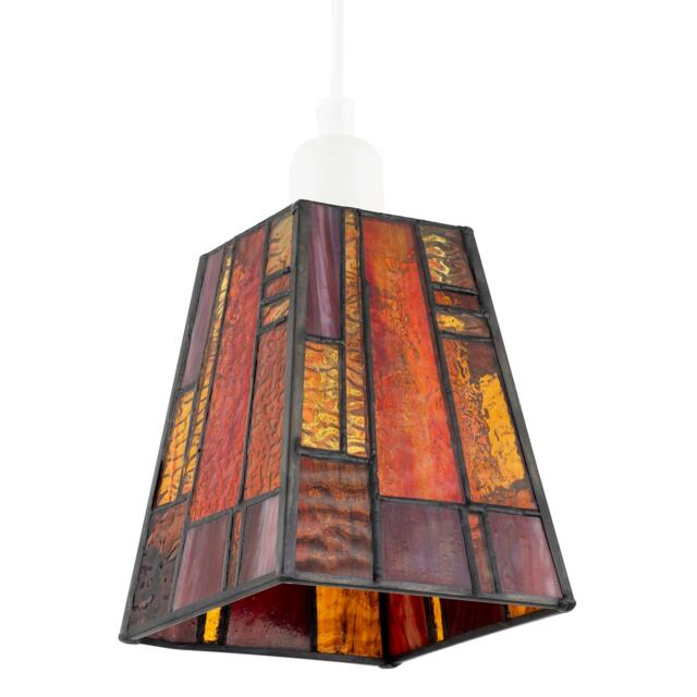 Art Deco Tiffany Glass Pendant Shade with Orange and Amber Panels