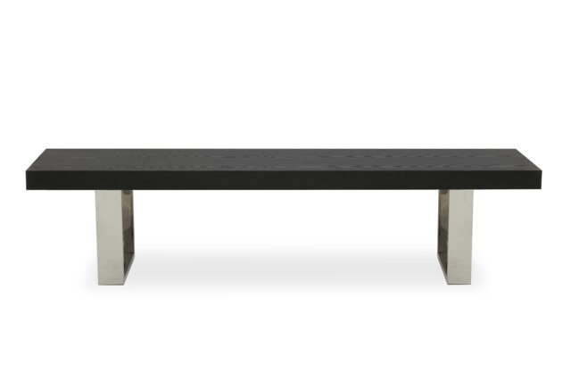 Orsina Bench With Black Wooden Top, Sleek Wooden Bench, Garden Bench For Outddor Patio, Rectangular Dining Bench