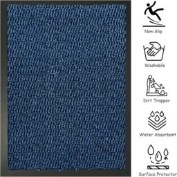 KAV Door Mat Dirt Trapper - Durable Indoor and Outdoor Non-Slip Rug - Super Absorbent- Home, Office(Blue / Black, 120cm x 180cm)
