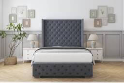 "Sloomy Arundel Steel Plush Bed Frame With Mattress With 50"" Upholstered Wingback Headboard 2'6 Small Single"