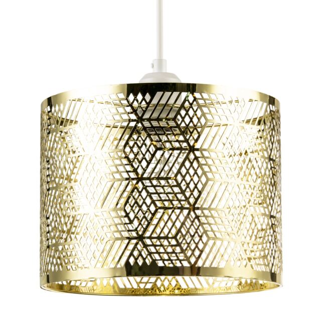 Modern Zig Zag Gold Pendant Shade with Cut Diamonds and Rectangles