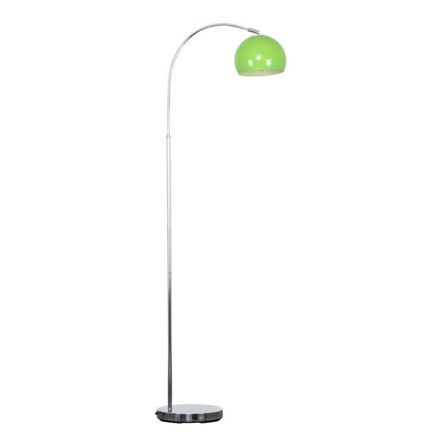ValueLights Curva Chrome Floor Lamp Green Dome Shade and Bulb