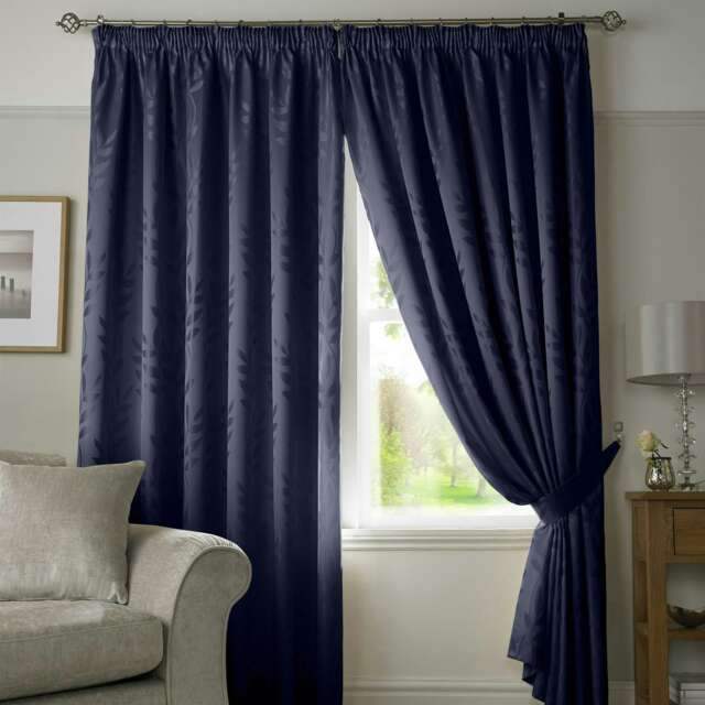 Voli Pencil Pleat Taped Top Lined Curtains - 117cm x 183cm - Navy