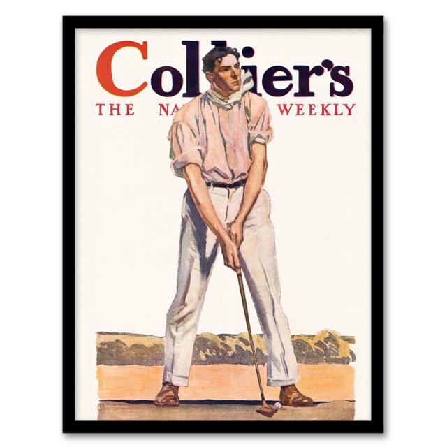 "Vintage Magazine Cover Golfer Framed Wall Art Print Edward Penfield 12x16"""