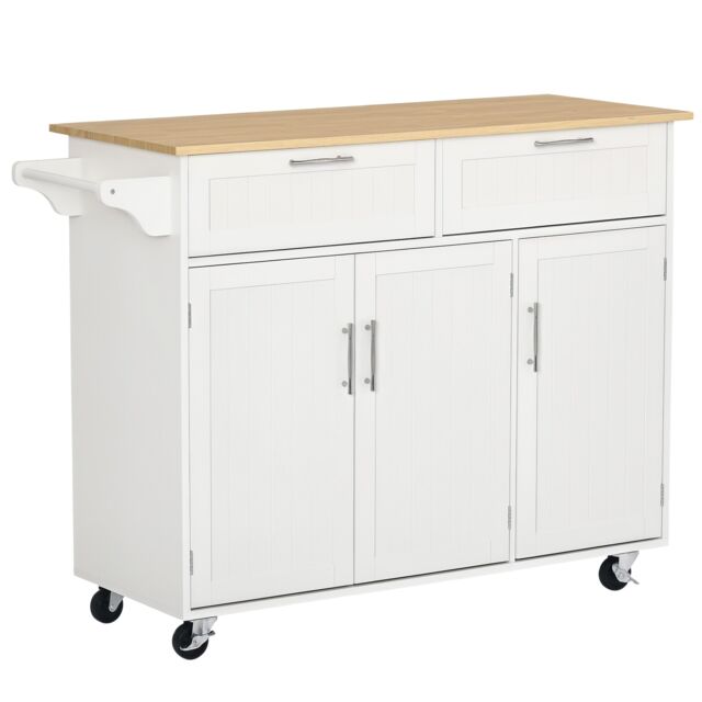 HOMCOM Kitchen Island Utility Cart, with 2 Storage Drawers Dining Room White White
