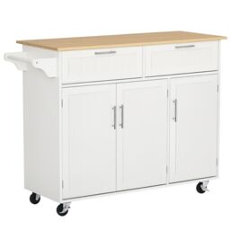 HOMCOM Kitchen Island Utility Cart, with 2 Storage Drawers Dining Room White White