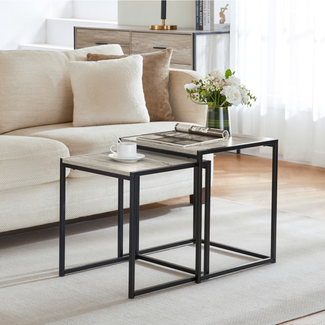 Vida Designs Brooklyn Nest of Tables 2 Piece Set Nesting Sofa Bedside Side Table, Grey