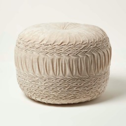 Homescapes Sofia Pleated Velvet Cream Pouffe