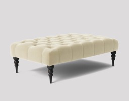 Alyana 180cm Rectangle Ottoman Bench with Wooden Legs- Cream Plush Velvet Chesterfield Upholstered Footstool