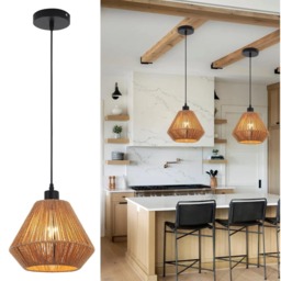 Ceiling Light Shade Natural Woven Pendant Lamp Boho Rattan E27 Black