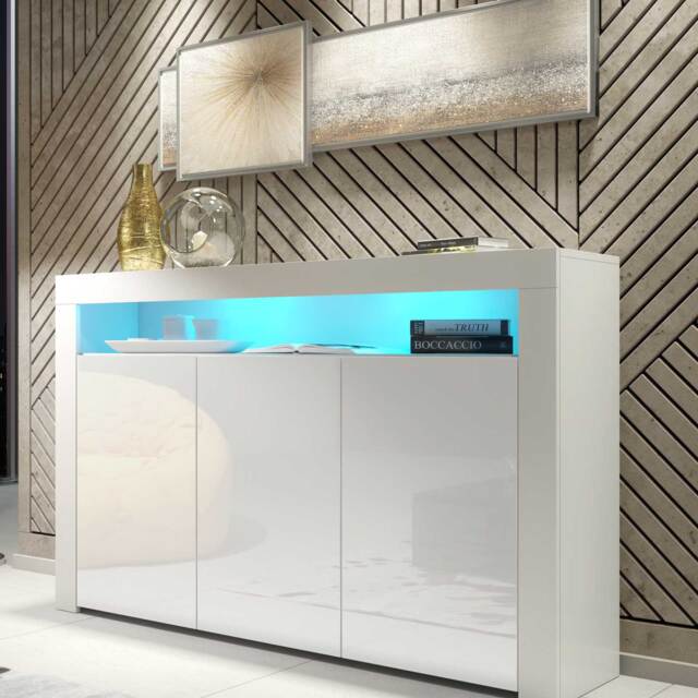 TV Unit TV Stand Sideboard Storage Cabinet Cupboard White High Gloss LED 155cm