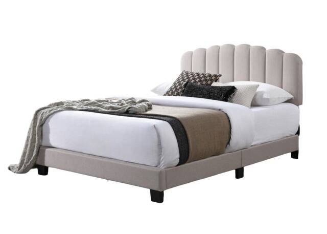 4ft6 Double Pebble Velvet Fabric Upholstered Bed Frame,Fan Clear Pebble Double