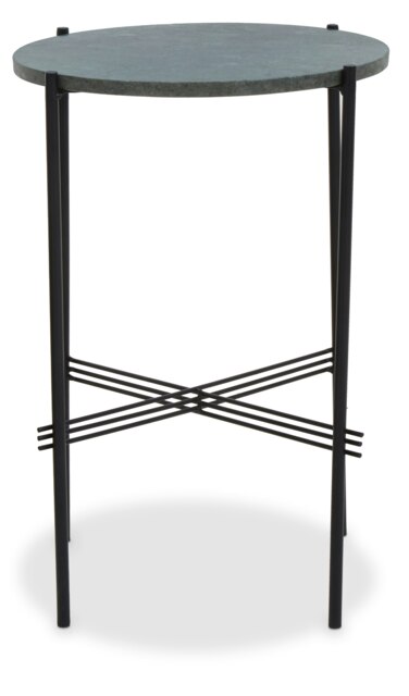 Interiors by Premier Green Marble Side Table, End Table with Black Crisscross Base, Powder Coated Frame Side Table, Bedside Table Green