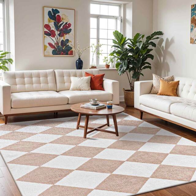 LIVABLISS Lillian-Washable Bown Geometric Diamond Pattern Rug 200 x 275 cm White Bown