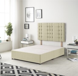 Astoria Divan Bed Base with 30 Inch Diamonte Button Headboard Linen Fabric Yellow Beige King
