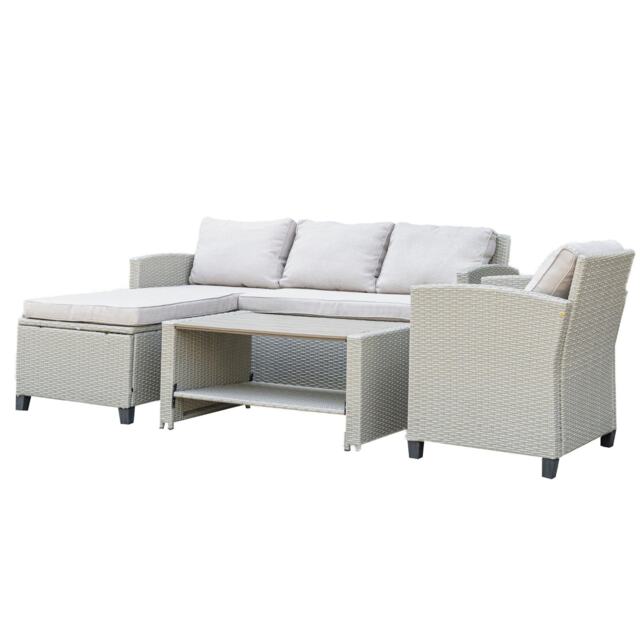 Trapani 4 Piece Garden Patio Furniture Set Corner Sofa Table Chair Cushions