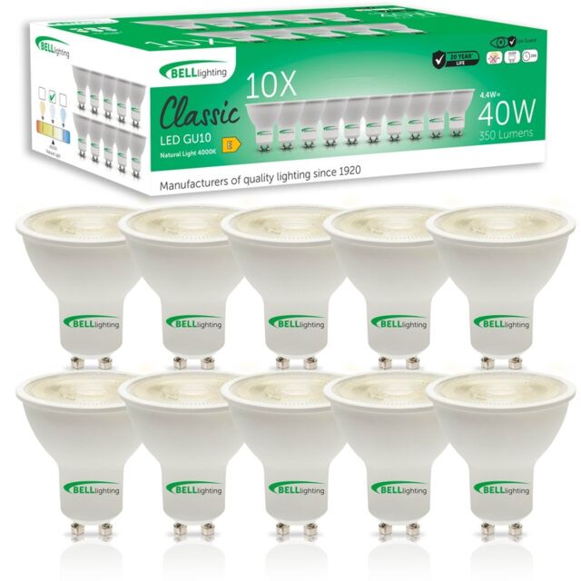 BELL Lighting GU10 LED Spotlight 4.4W Energy Saving Light Bulbs White Cool White - 4000k 10