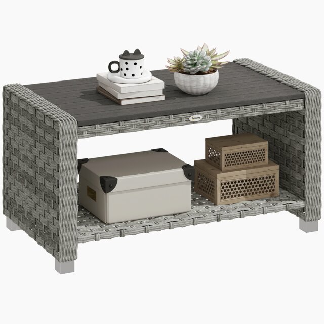 Outsunny Outdoor Side Table with Storage Shelf 90 cm Grey Grey 90 x 50 x 45 cm