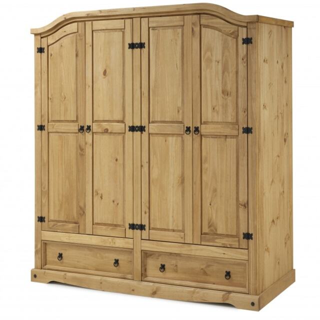 Mercers Furniture Corona 4 Door 2 Drawer Wardrobe Large Robe Solid Wood Pine Wooden Bedroom with Mexican Styling