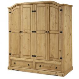 Mercers Furniture Corona 4 Door 2 Drawer Wardrobe Large Robe Solid Wood Pine Wooden Bedroom with Mexican Styling