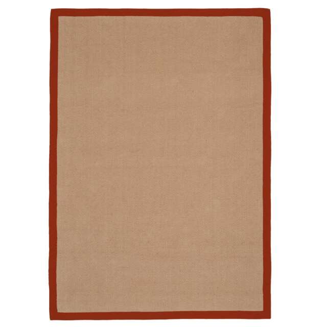 KUKOON Beige Natural Jute Herringbone Pattern Non Slip Rust Border Rug 200cm x 290cm