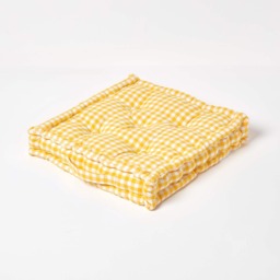 Homescapes Cotton Gingham Check Yellow Floor Cushion - 40 x 40 cm Yellow 40 x 40 cm