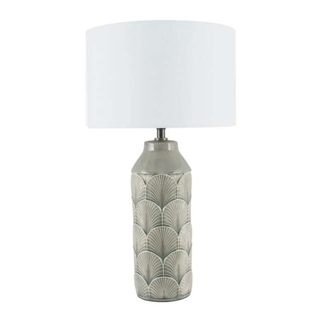 Embossed Art Deco Grey Ceramic Table Lamp