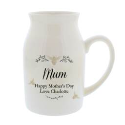 Personalised Floral Bee Flower Jug Vase White