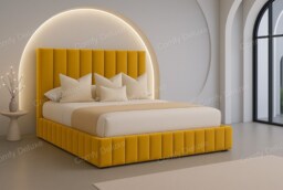Yellow Mustard 4ft6 Double Plush Velvet Astro Bed Frame Solid Base