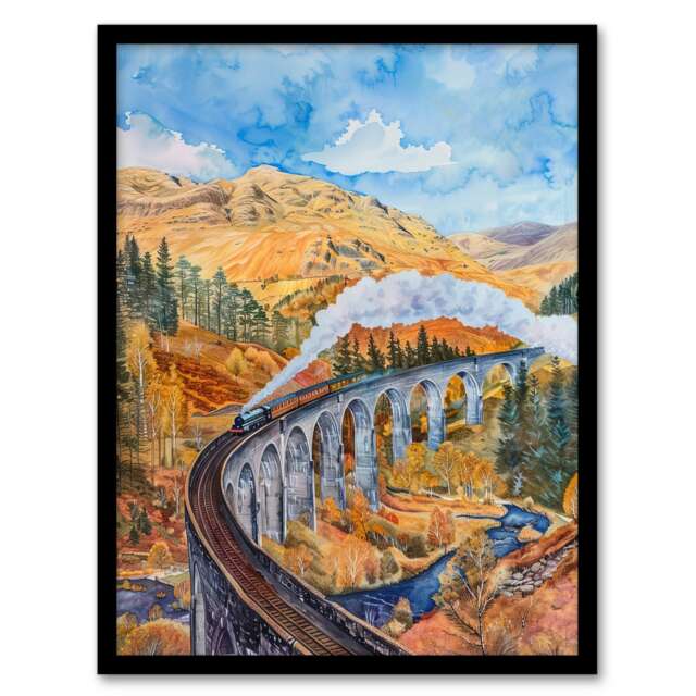 Steam Train Glenfinnan Viaduct Railway Home Decor Black Framed Wall Art Print A4