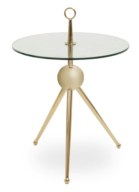 Interiors by Premier Clear Glass Gold Frame Side Table, Stylish Design End Table with Tripod Metal Legs, Rose Gold Corner Table Gold