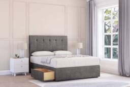 "Sloomy Highbury Slate Naples Divan Bed With Mattress No Drawers With 26"" Strutted Headboard 6' Super King Grey Slate Super King 1"
