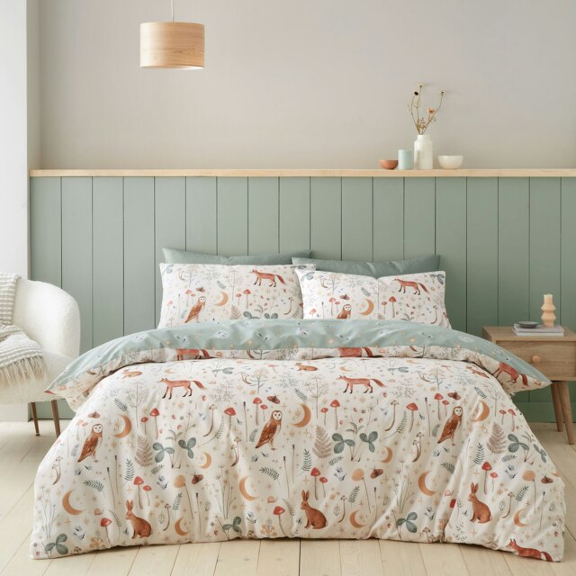 Catherine Lansfield Enchanted Twilight Animals Reversible Single Duvet Cover Set Natural