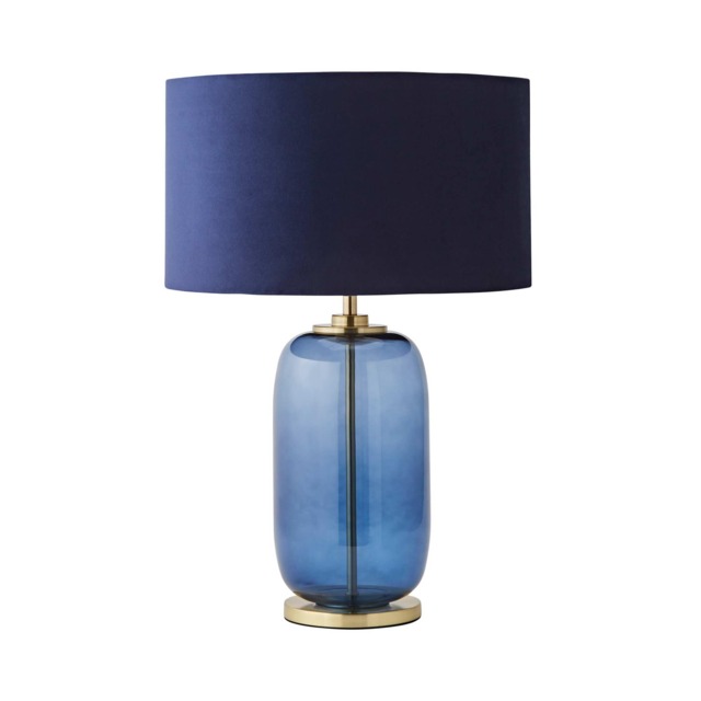 ValueLights Leigh Navy Blue and Gold Table Lamp Navy Velvet Shade Blue