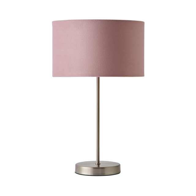ValueLights Charlie Brushed Chrome Table Lamp Pink Velvet Shade