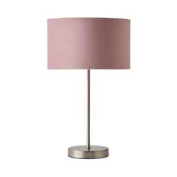 ValueLights Charlie Brushed Chrome Table Lamp Pink Velvet Shade