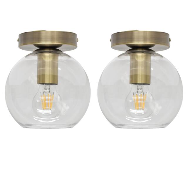 Set of 2 Barnum - Glass Globe Antique Brass Ceiling Light Fittings
