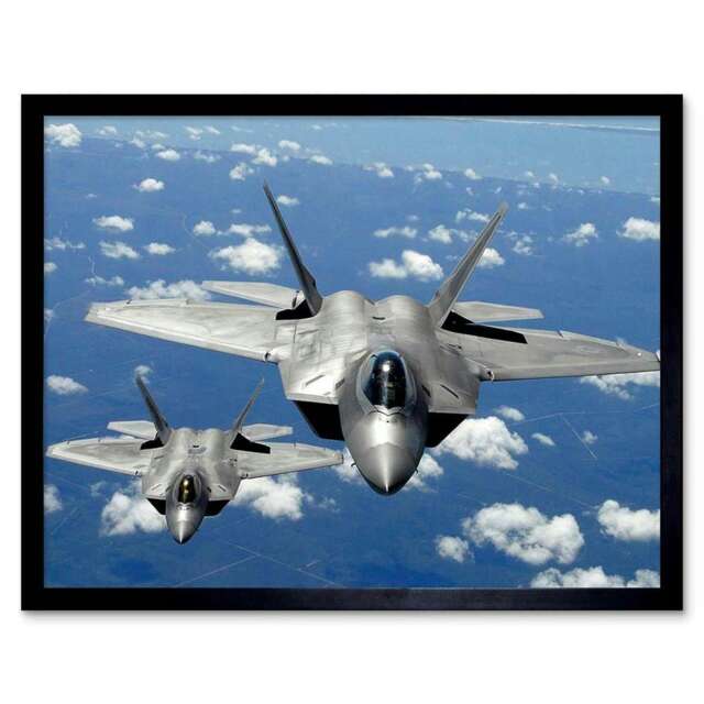 Military Air Plane Fighter Jet F22 Raptor Tyndall Framed Wall Art Print