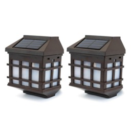 Gardenwize Pack of 2 Lantern-Style Solar Powered Fence Lights Brown
