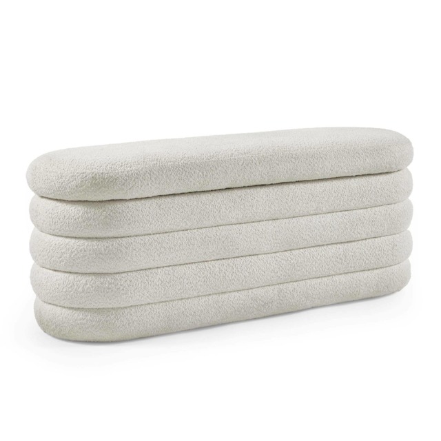 Premium Belleford Upholstered Ottoman Storage Bench in Beige Boucle