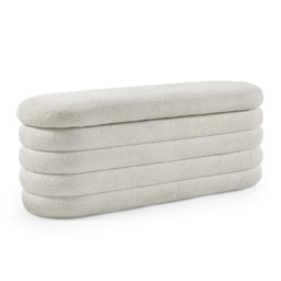 Premium Belleford Upholstered Ottoman Storage Bench in Beige Boucle
