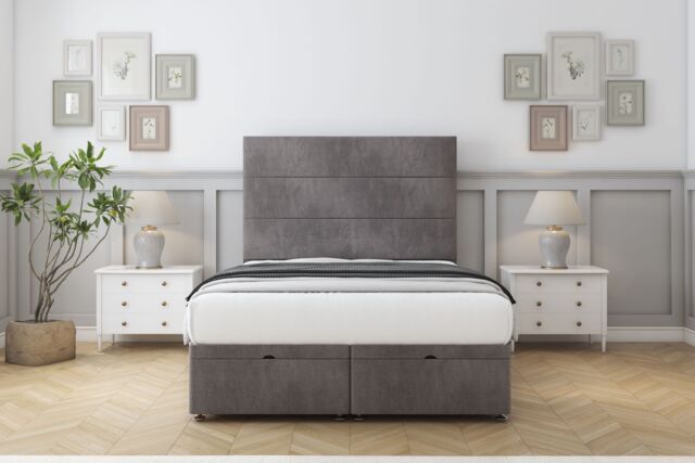 "Sloomy Texas Slate Naples Ottoman Bed Base With 54"" Floor Standing Headboard 5' King Grey Slate King 1"