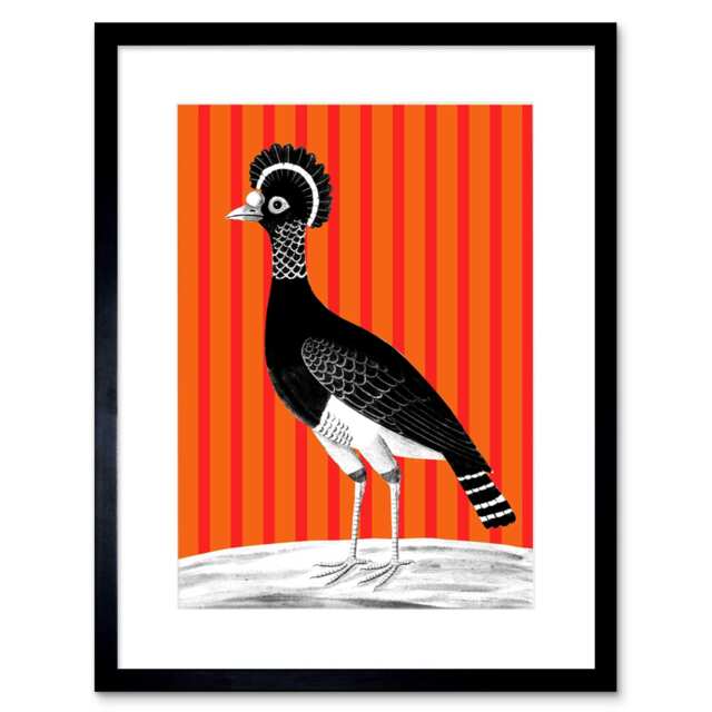 "Crowned Crane Orange Stripes Modern Bold Animal 9x7"" Black Framed Wall Art Print"