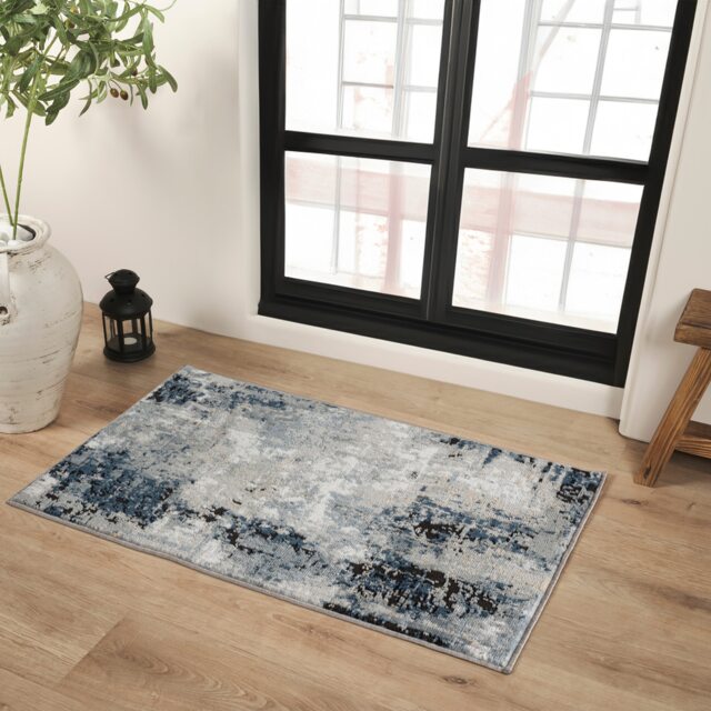 LIVABLISS Jolie-Abstract Modern Marble Rug 60 x 90 cm Blue Grey Beige Black