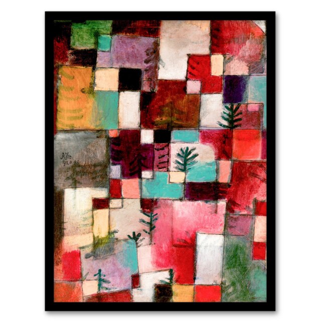 Klee Framed Wall Art Red Green and Violet Yellow Rhythms Abstract Home Décor
