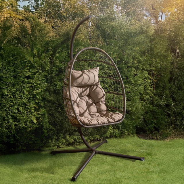 OHS Outdoor Folding Floating Garden Hanging Cushioned Egg Chair Grey Grey